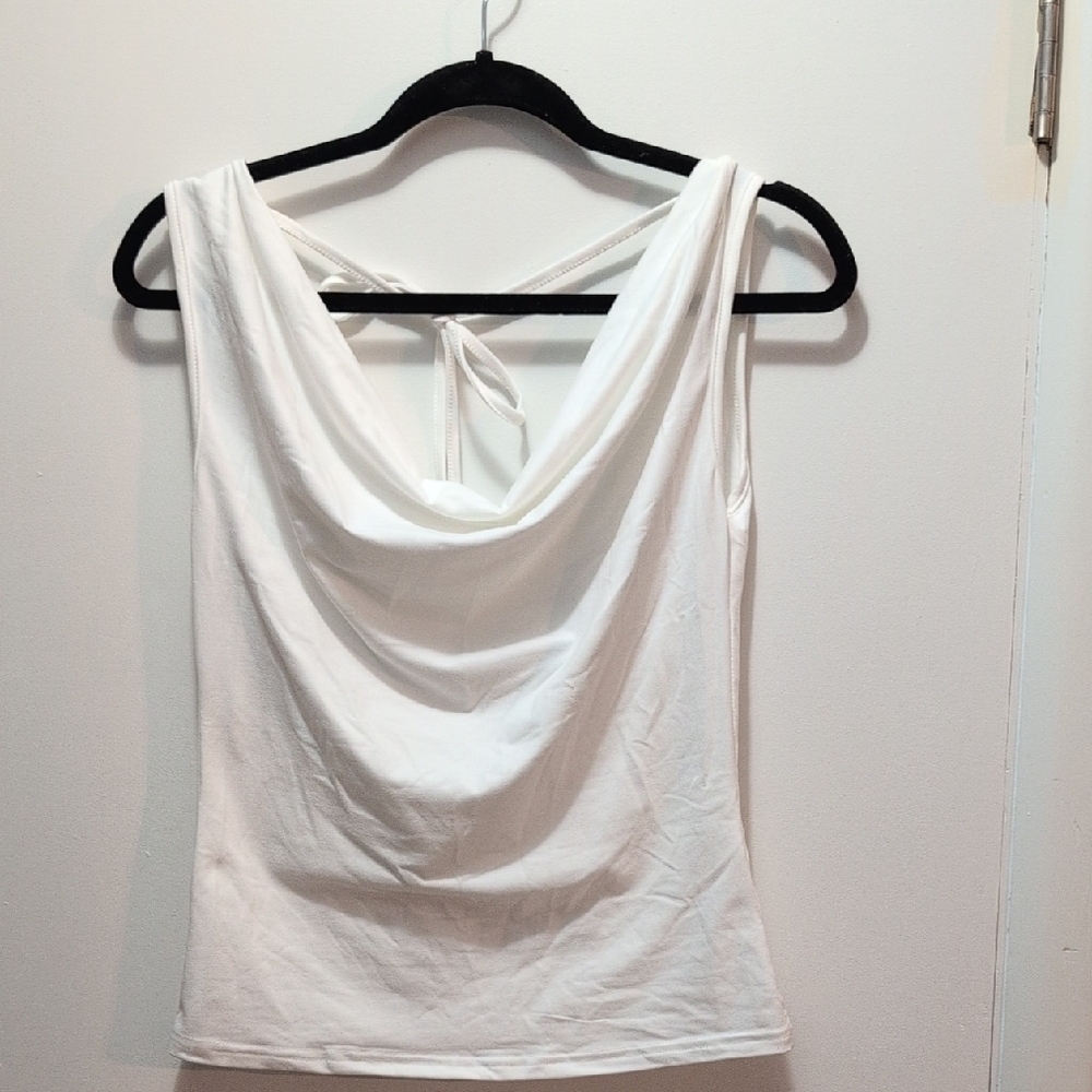 White Backless Draped Front Shirt -- Runs Small